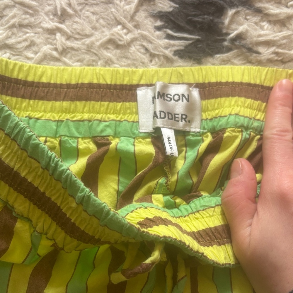 Damson Madder Striped Green and Yellow Women's Pants - Picture 2 of 2